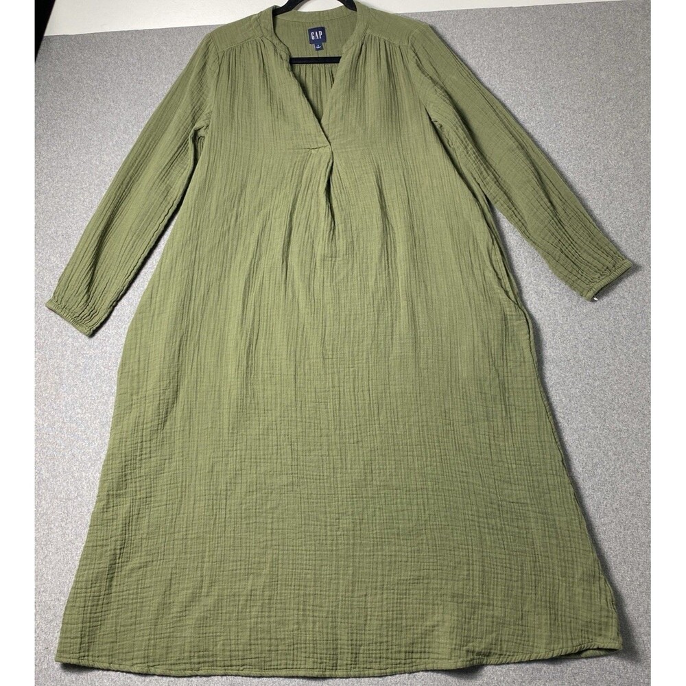 Gap Relaxed Dress V-neck And Pockets Size S Green